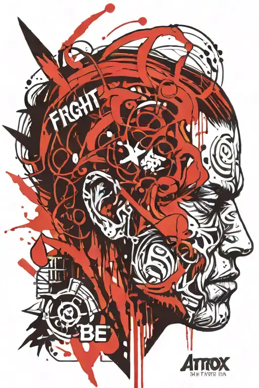 aatrox head with "fight or be forgotten" text tattoo design idea
