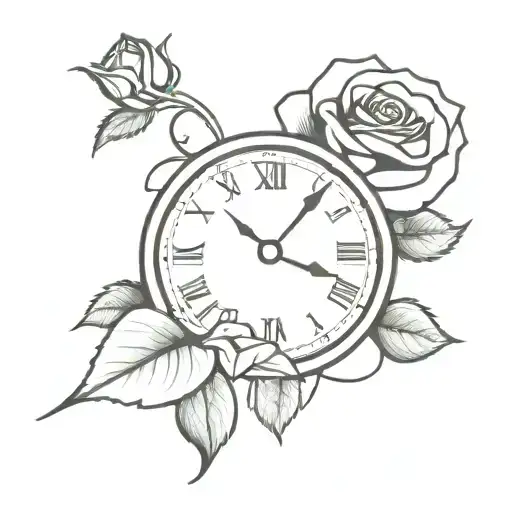 broken clock with rose growin out of it  tattoo design idea