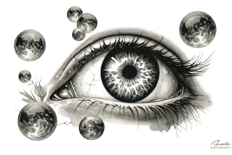 colour infused black and grey realistic eye with the moonlight dancing in it  tattoo design idea