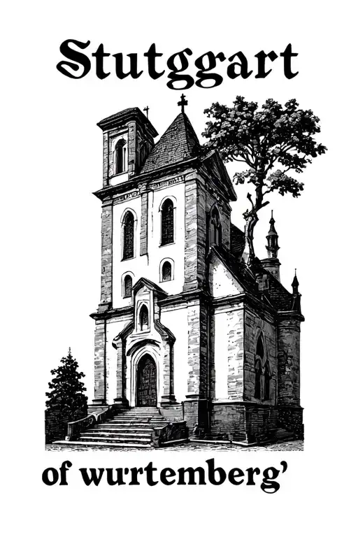 logo of Stuttgart, burial chapel of würrtemberg, text ,,Stuttgart" tattoo design idea