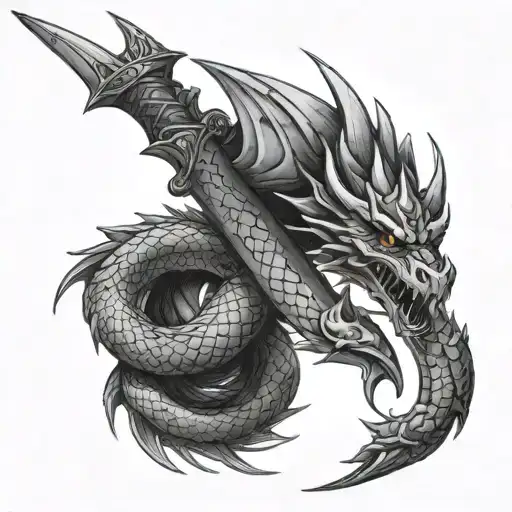 dragon wrapped around sword tattoo design idea