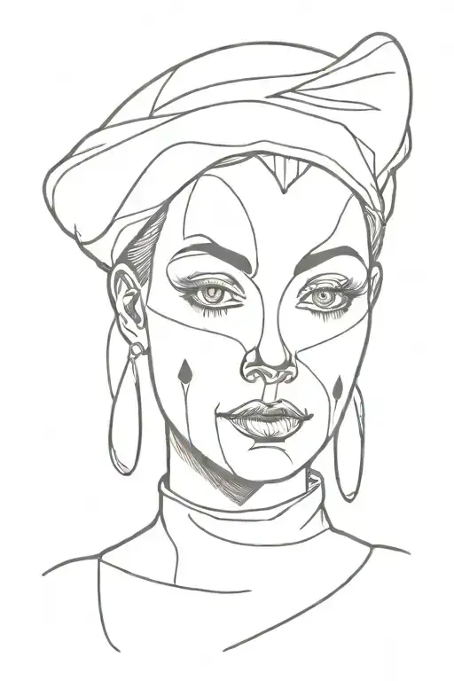 Pierrot clown woman tattoo design idea