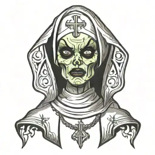 Spooky evil nun tattoo design idea