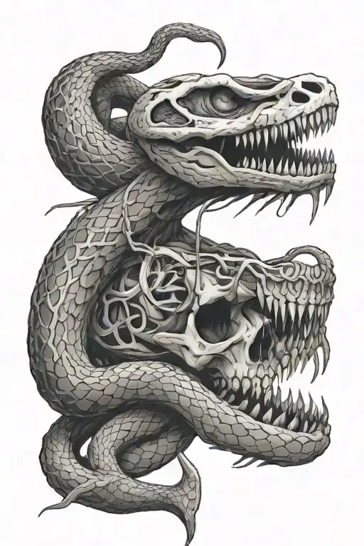 Snake skeleton weaving through delta symbol. tattoo design idea