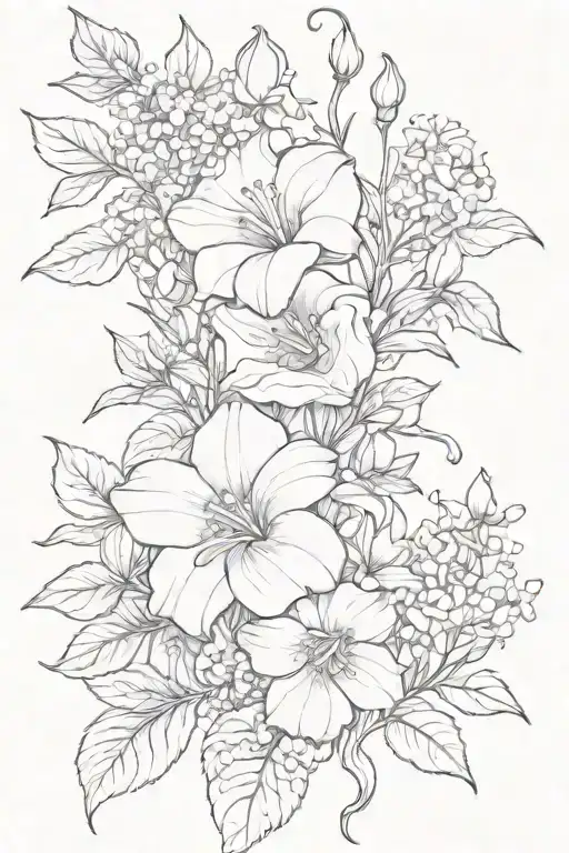 rose, morning glory, lily of valley, and a honeysuckle tattoo  tattoo design idea