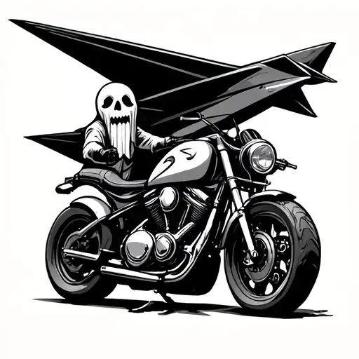 paper plane with motorcycle and ghost holding tattoo design idea