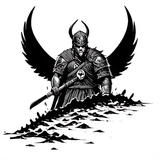 The Story: “From Darkness to Purity”Foot / Lower Leg – The Depths	•	At the bottom, the warrior is half-buried in shad tattoo design idea