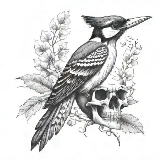 woodpecker, skull tattoo design idea