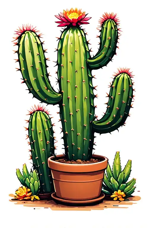 A cactus designed like the highlights hidden picture pages with names hidden in the arms - Emily, Lucas, and Hamilton tattoo design idea