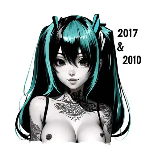 "2017 & 2010" stitch and hatsune miku desnuda con tattoo design idea