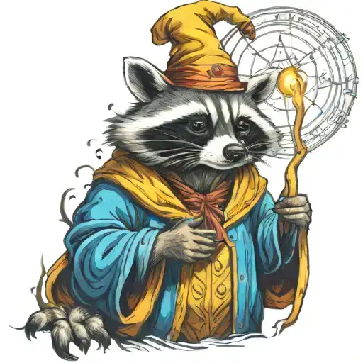 raccoon wizard casting a spell tattoo design idea
