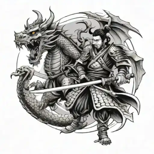 samurai fighting a dragon sleeve tattoo design tattoo design idea