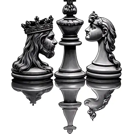 king and queen chess pieces intertwined tattoo design idea