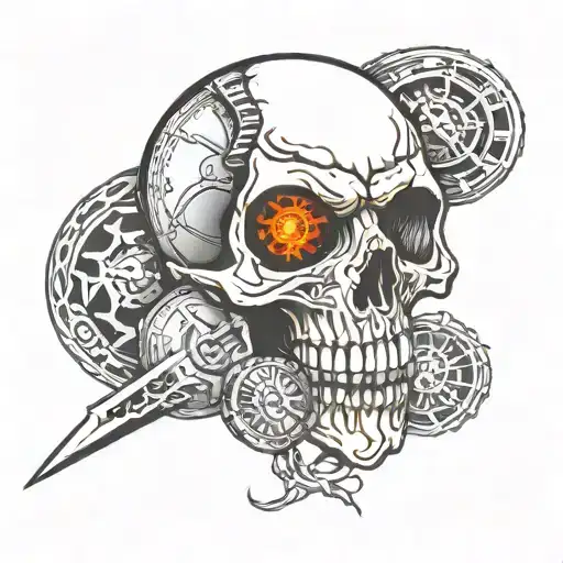 skull snake clock knife fire tattoo design idea