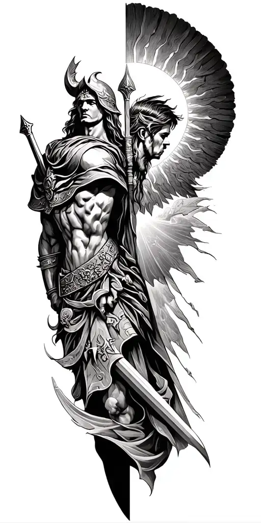 My idea it’s a complete sleeve with traditional style and connected The images are: ares the good of war, mon, sun, a  tattoo design idea