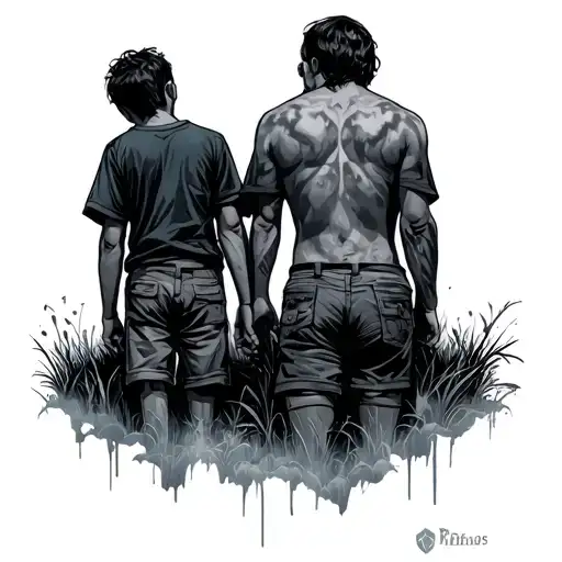 The man and son go by the hand in an unknown direction tattoo design idea