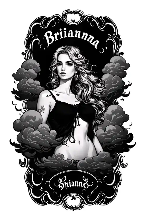 "Brianna" clouds surrounding tattoo design idea