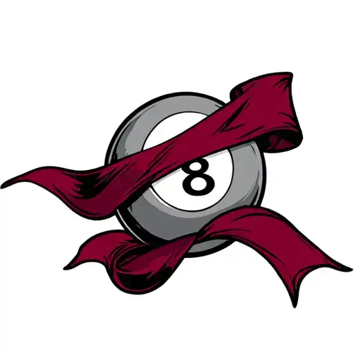 8 ball with a burgundy ribbon wrapped around it tattoo design idea