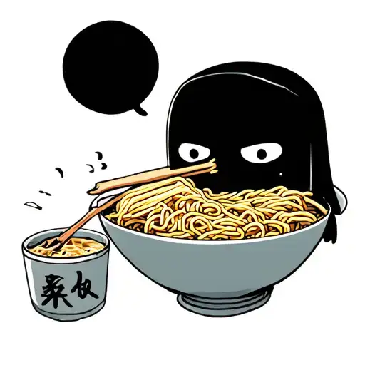 No Face from Spirited Away eating a bowl of ramen noodles tattoo design idea