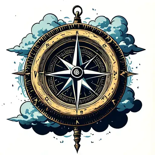 compass with clouds surrounding  tattoo design idea