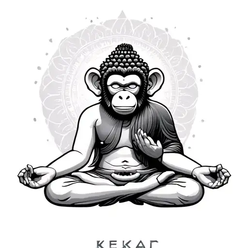 buddha meditating with crazy monkey inside his head tattoo design idea