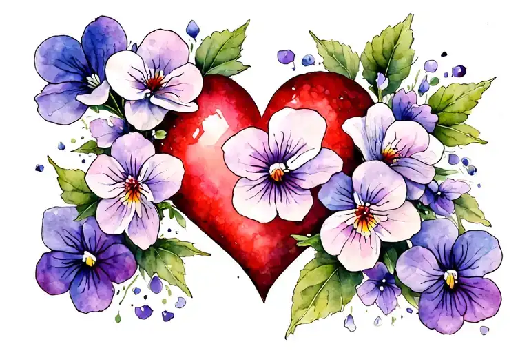 cherry blossom and violets around a heart tattoo design idea