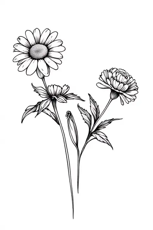 1 Daisy and 1 carnation tattoo design idea