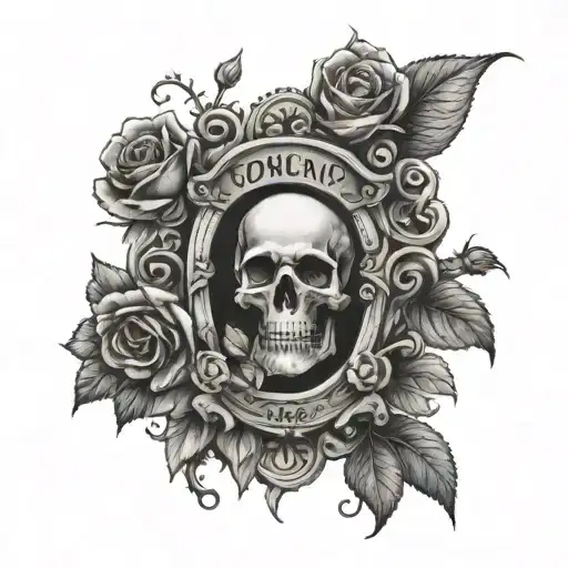 momento mori tombstone with rose growing tattoo design idea