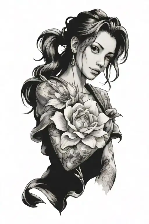 aerith Gainsborough holding a flower tattoo design idea