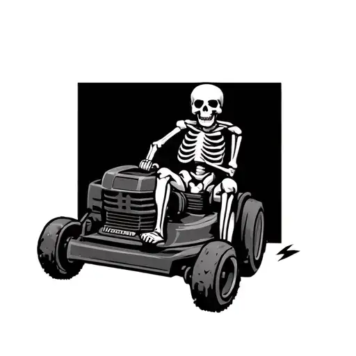skeleton pushing a lawn mower tattoo design idea
