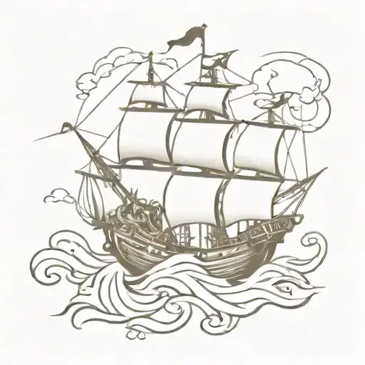 Incorporate a mythical sea creature like the Kraken attacking a pirate ship, inspired by Pirates of the Caribbean tattoo design idea