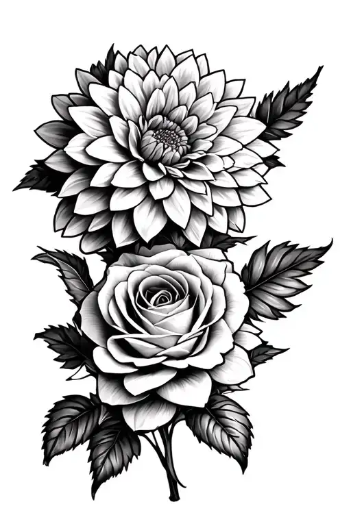 Dahlia and a rose bouquet tattoo design idea