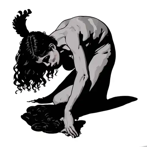 chastity slave woman bending tattoo design idea