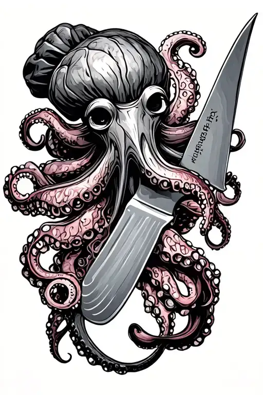 chef knife with octopus tattoo design idea