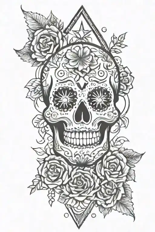 Sugar Skull Mysterious and Dark Side of the Moon tattoo design idea
