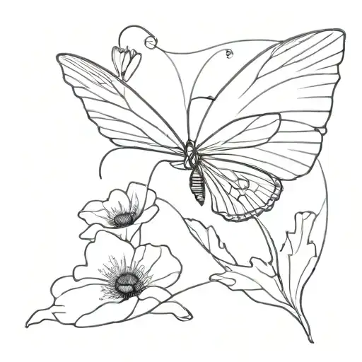 butterfly with one normal wing and one poppy wing tattoo design idea