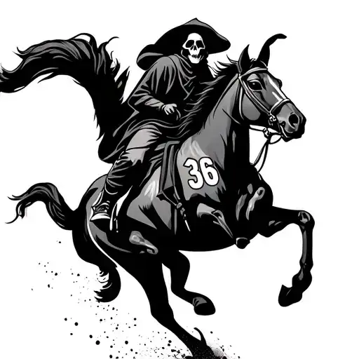 horse track with a grim reaper riding a horse with the number 36 integrated into it tattoo design idea
