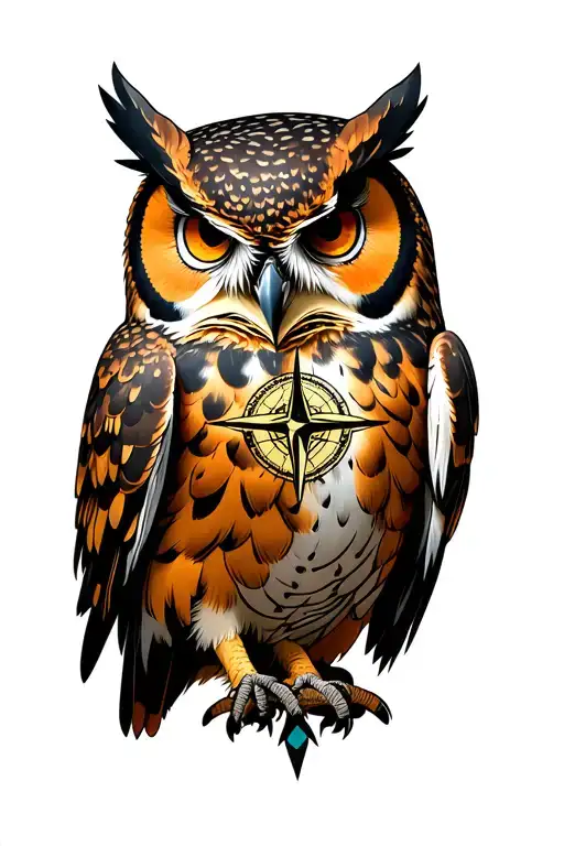 owl compass rose intertwined tattoo design idea