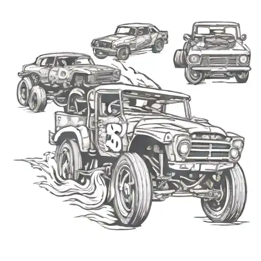 demolition derby cars driving tattoo design idea
