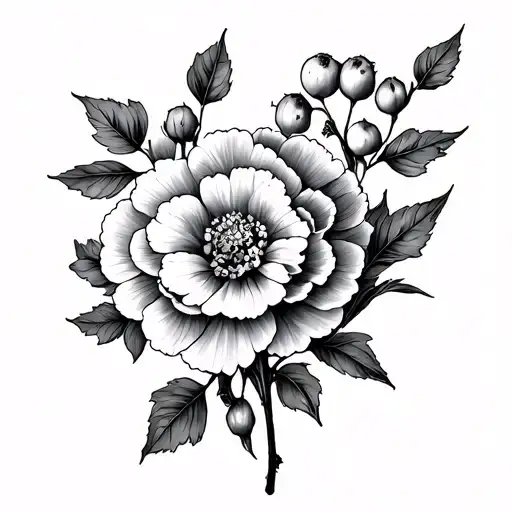 carnation and hawthorn flower intertwined tattoo design idea