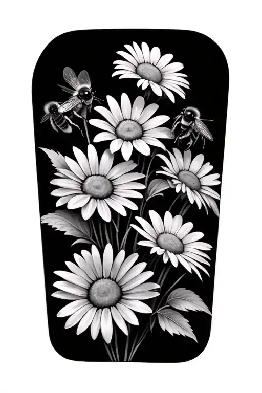 daisies leaves and bees pollinating tattoo design idea