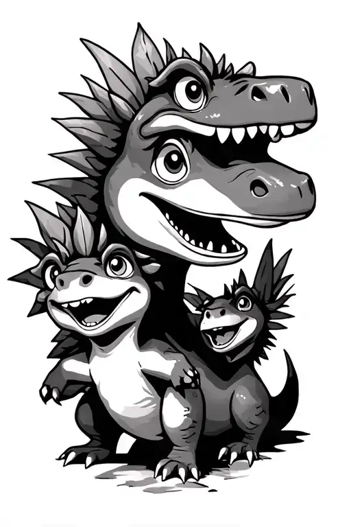 Land Before Time themed with characters; Cera, Ducky, Spike, Littlefoot, Petrie tattoo design idea
