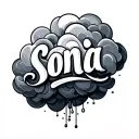 sonia name with cloud background tattoo design idea