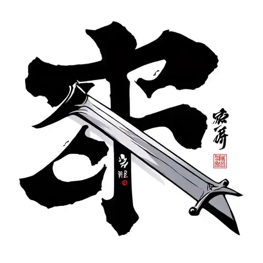 tensai kanji with a sword underlining tattoo design idea