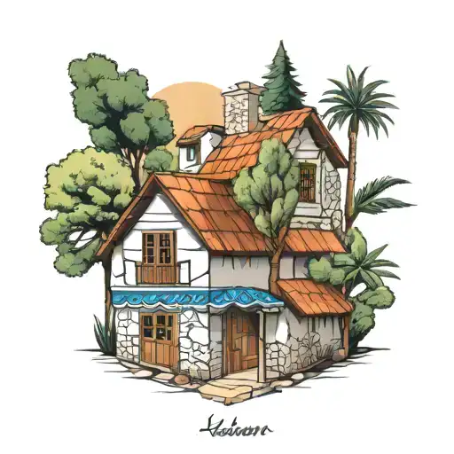 lebanon traditional house tattoo design idea