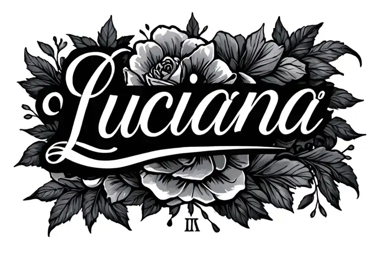 just the name Luciana written in cursive with small roman numerals on the bottom tattoo design idea