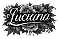 just the name Luciana written in cursive with small roman numerals on the bottom tattoo design idea