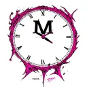 "M" clock with pink tattoo design idea