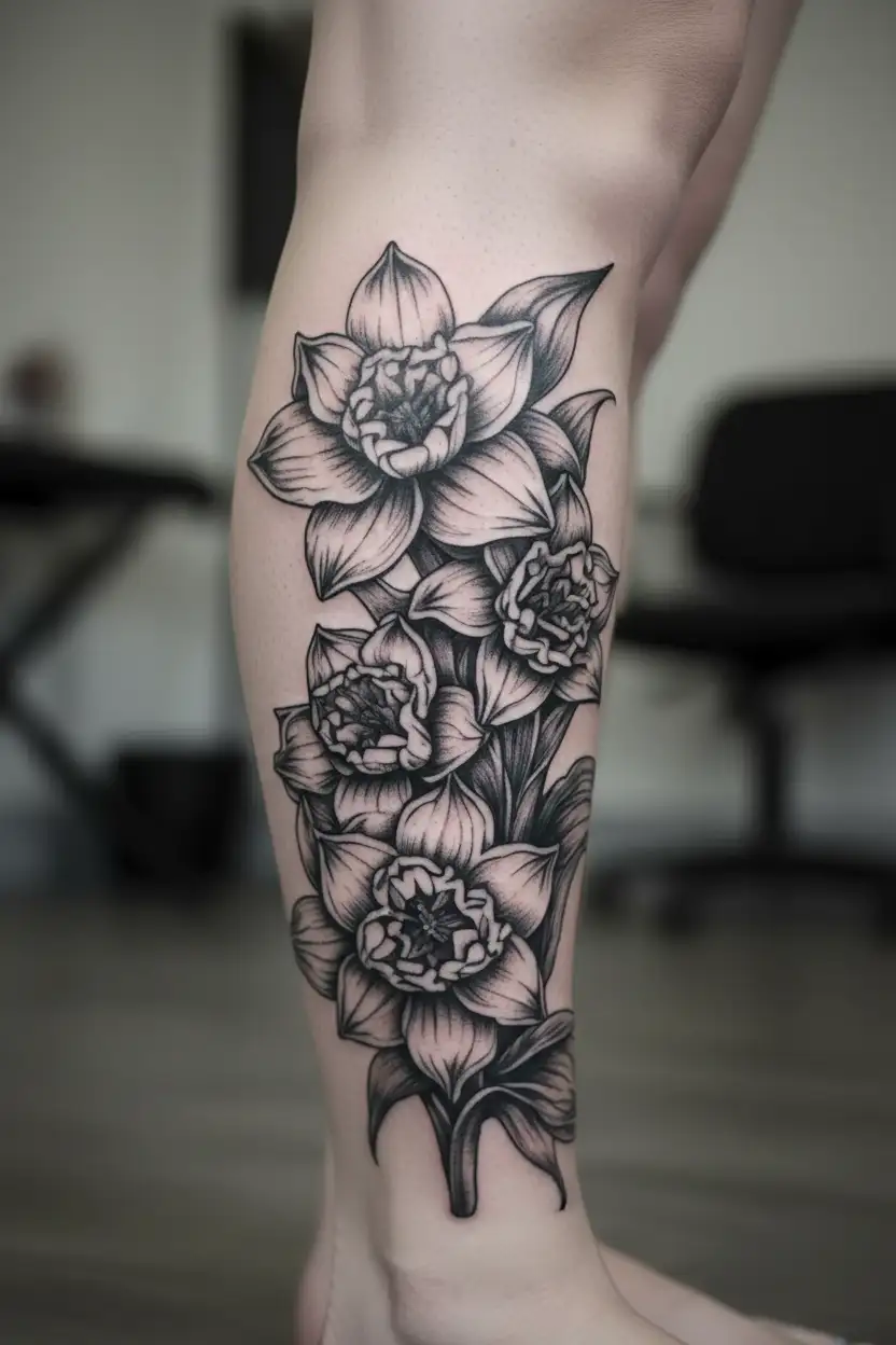 narcissus flower bouquet two blooms December birthstone color  tattoo design idea