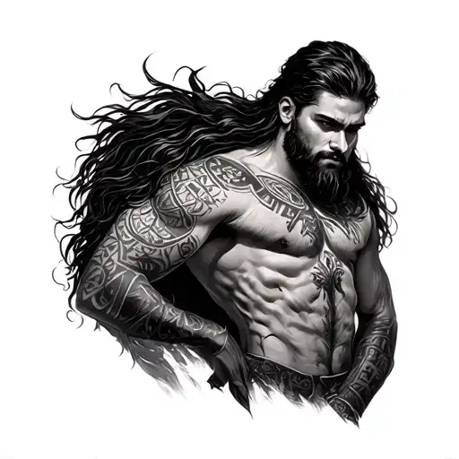 man with viking runes and writing tattoo upper body vegvisir tattoo design idea